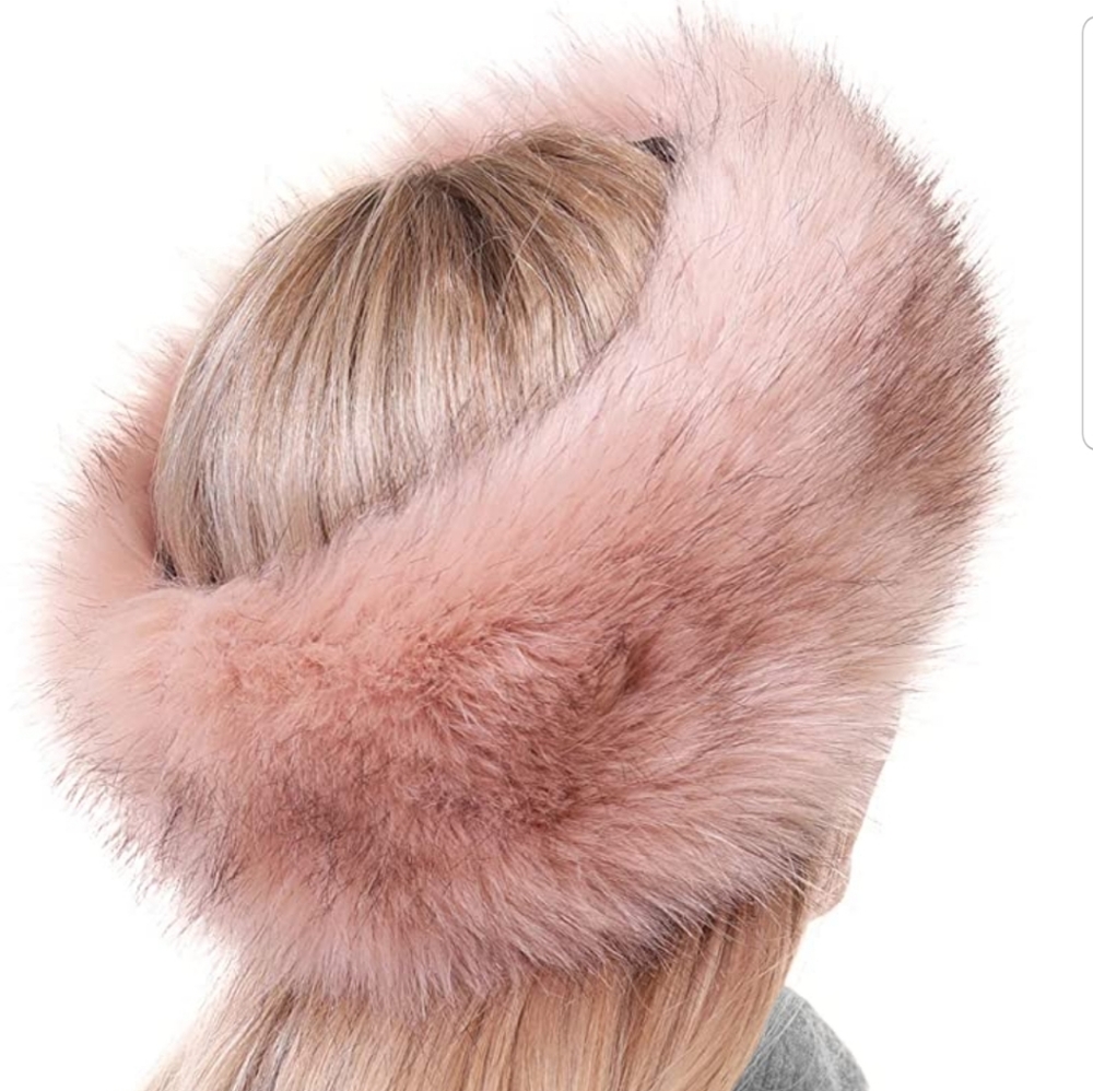 Charleston Pink Faux Fur Cossack Hat Mink Style Ear Warmers Winter Headband - Picture 3 of 6
